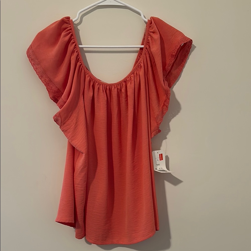 Women's Coral Ruffle Sleeve Top NWT SIZE L